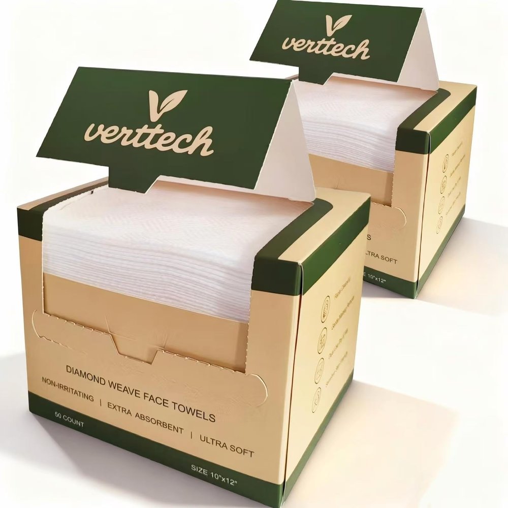 verttech Diamond Weave Face Towelettes Disposable XL, 100 Count (2PK), 10"x12" Clean Towels for Face, Disposable Facial Towels & Washcloths, Makeup Remover Wipes & Face Towels Clean Skin