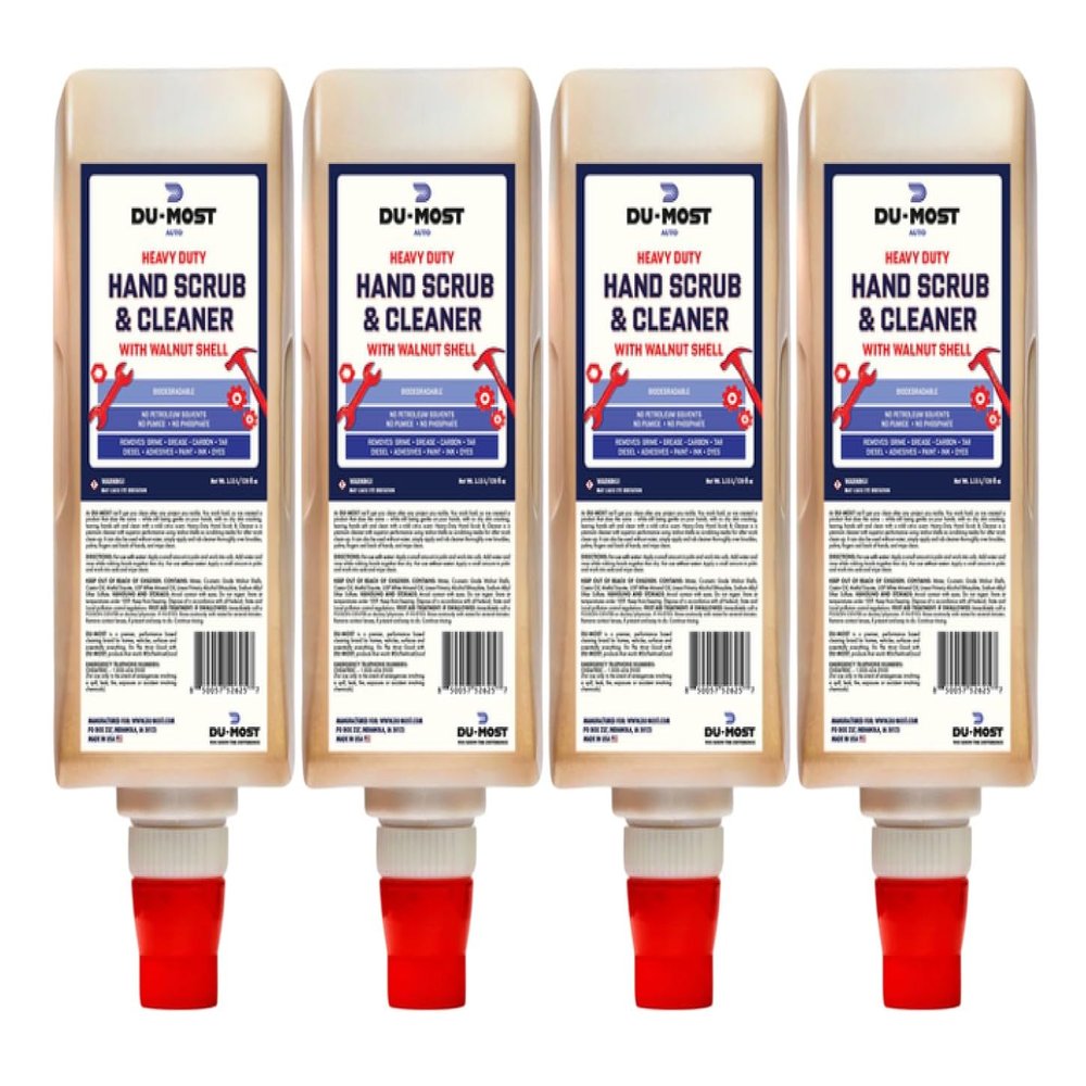 DU-MOST Industrial Hand Cleaner with Walnut Shell Scrub, Highly Concentrated Hand Soap for Mechanics, Workshops, Grease, Oil, Ink and Paint Removal, 3.55L Refill (Pack of 4)