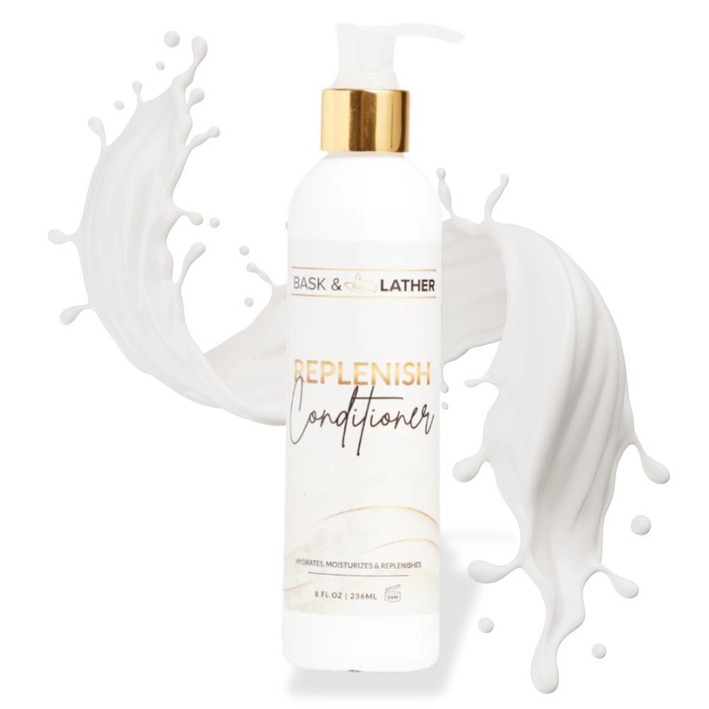 BASK & LATHER Replenish Conditioner  Deep Hydrating, Natural Formula for Elasticity & Detangling, Silicone-Free, Paraben-Free, Color-Safe, 8oz