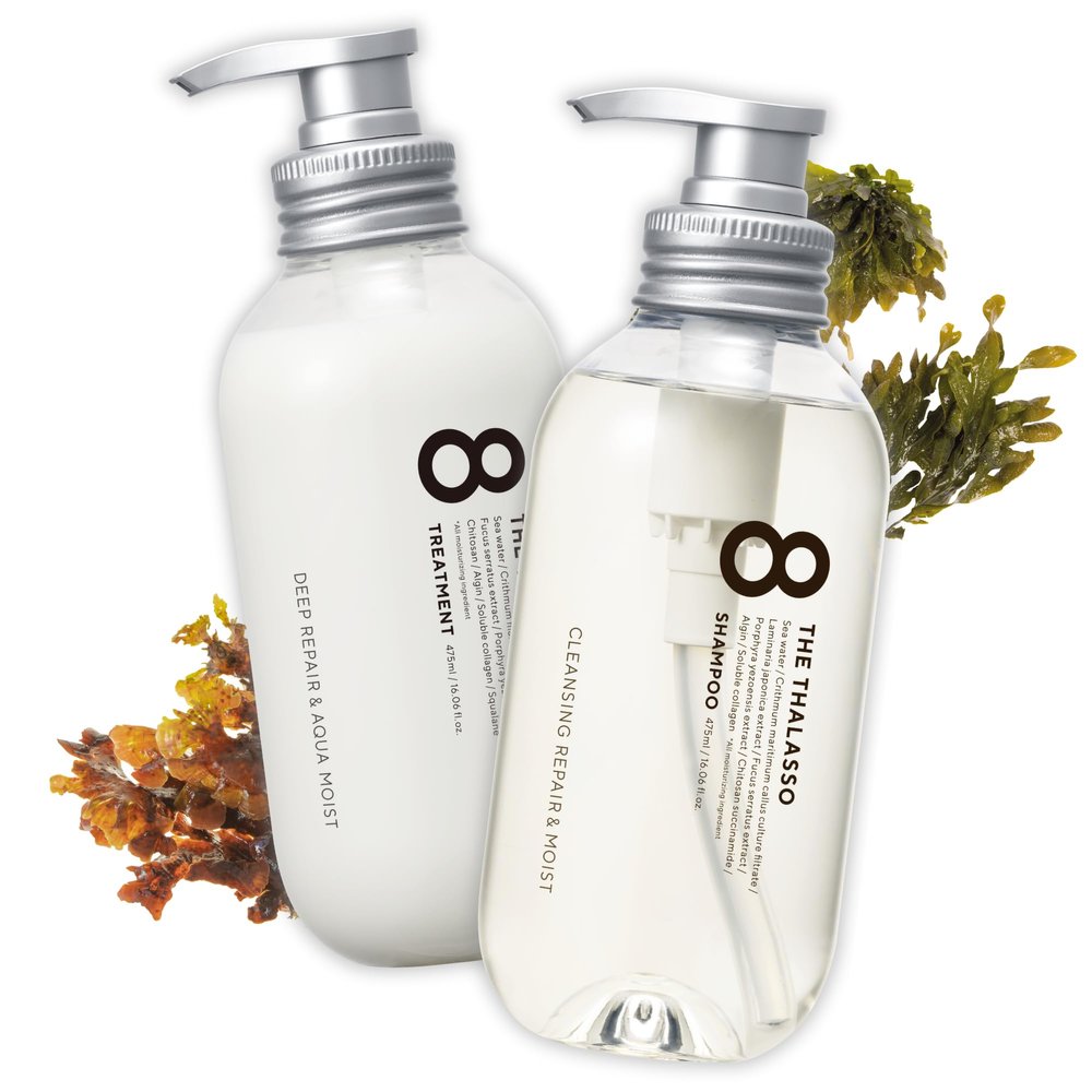 8 THE THALASSO Anti Frizz Shampoo & Conditioner Set for Women & Men, Organic Tea Tree Shampoo by Mint, Collagen, Peptides, Stem Cells & Deep Sea Water from Japan, Sulfate Free, 32.16 Fl Oz, DRY HAIR