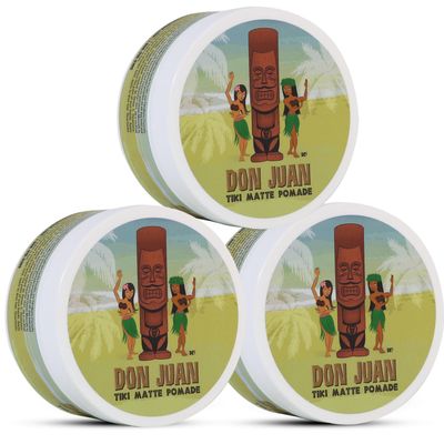 Don Juan Tiki Matte Pomade | Water Based | High Hold | Matte Finish | Natural Plant Extracts and Ocean Minerals | Mai Tai Tropical Scent, 4oz Pack of 3