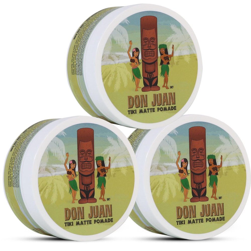 Don Juan Tiki Matte Pomade | Water Based | High Hold | Matte Finish | Natural Plant Extracts and Ocean Minerals | Mai Tai Tropical Scent, 4oz Pack of 3
