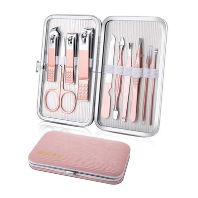 yanzhuen001 Nail Clipper Set 10pcs Travel Manicure Pedicure Set, Stainless Steel Nail Care Kit for Male and Female Nails Scissors(Pink)