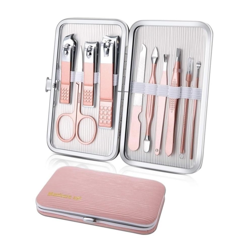 yanzhuen001 Nail Clipper Set 10pcs Travel Manicure Pedicure Set, Stainless Steel Nail Care Kit for Male and Female Nails Scissors(Pink)