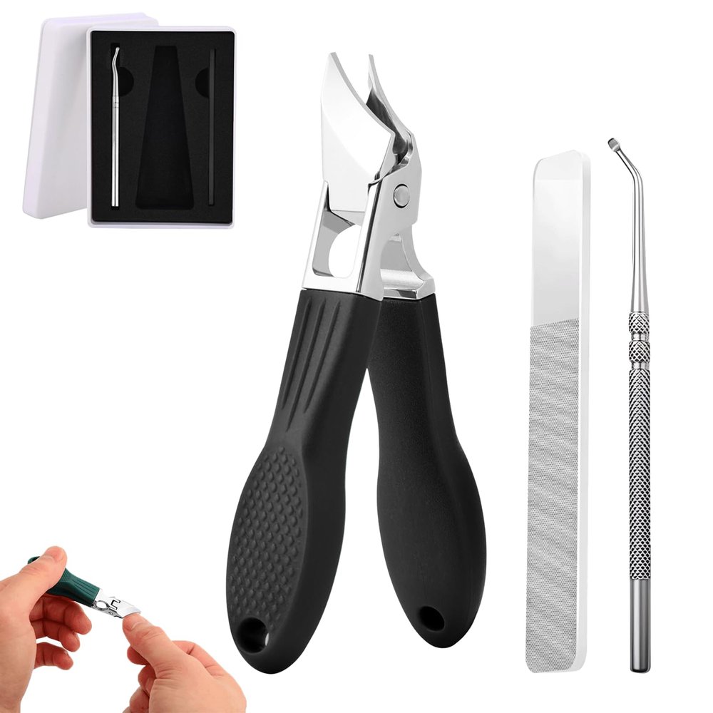 3Pc/Set Eagle Beak Beveled Nail Clippers, Eagle Beak Nail Clippers for Thick Nails, Long Handle Wide Jaw Opening Anti-Splash Slanted Nail Clipper for Men&Women (Black)