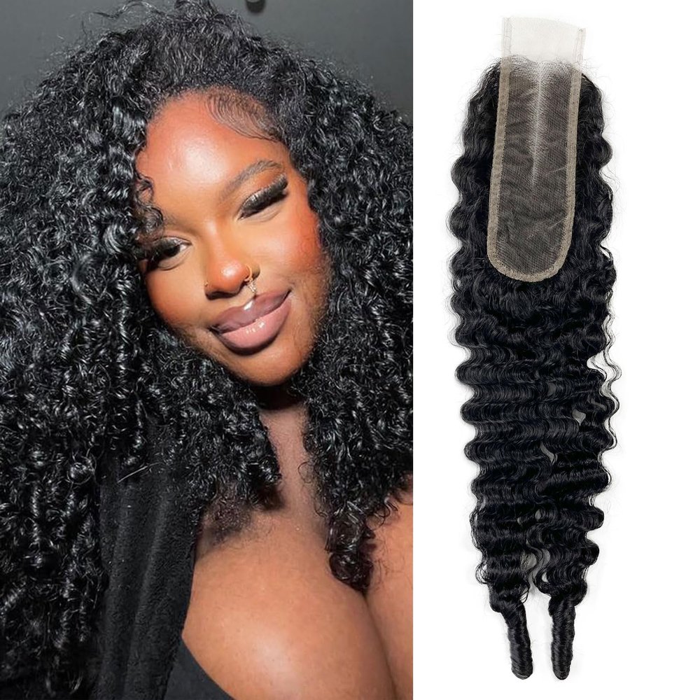 Burmese Curly 2x6 HD Lace Closure Pre Plucked Curly Closure HD Lace with Baby Hair HD Lace Closure Human Hair Free Part Natural Color Black 16 Inch