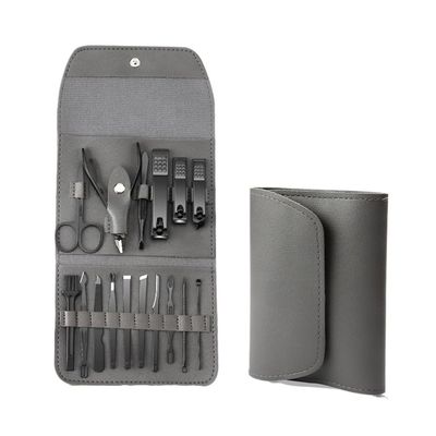 yanzhuen001 Nail Clipper Set 16pcs Stainless Steel Folding Nail Clippers Set with Leather Case for Male and Female Nails Scissors(Gray)
