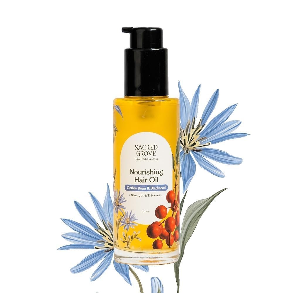 Sacred Grove Nourishing Oil | Improves Hair Texture & Prevents Split Ends | Coffee Bean, Blackseed & Safflower Oil | Makes Hair Strong, Shiny & Manageable | 100ml