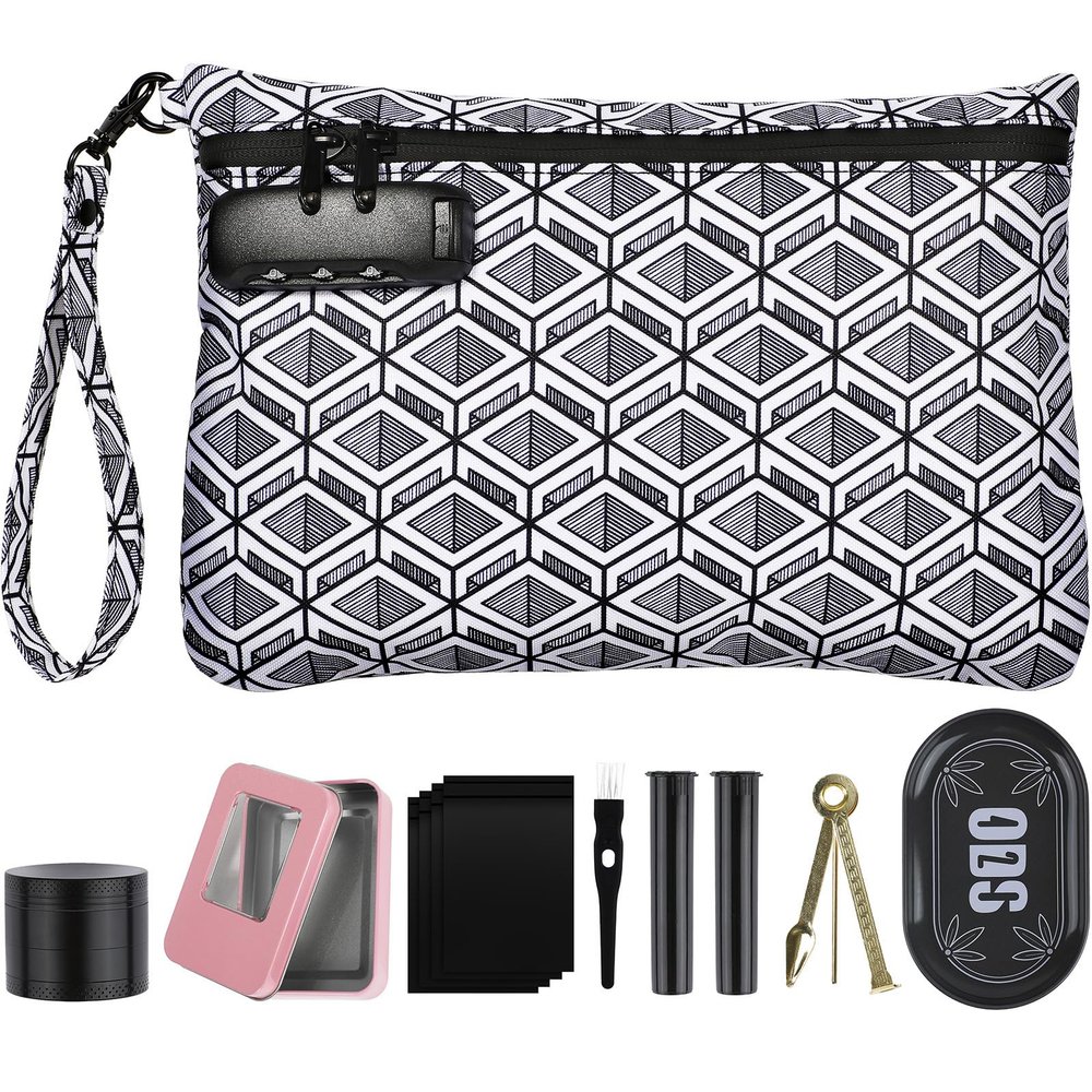 ADCTMOB Smell Proof Bag with Combination Lock, Large Odor Proof Stash Container Activated Carbon Lined with Accessories, Travel Storage Pouch Case Great Christmas Gift