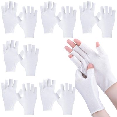 6 Pairs Fingerless Moisturizing Gloves Eczema Cotton Gloves for Adults Half Finger Touchscreen Lotion Overnight Dry Hands for Women Sleeping(White)