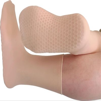 Extra High AZhause Silicone Moisturizing Socks, Heel Protector, Anti Crack Foot Spa Socks, Pedicure Socks (Nude - Once Size)