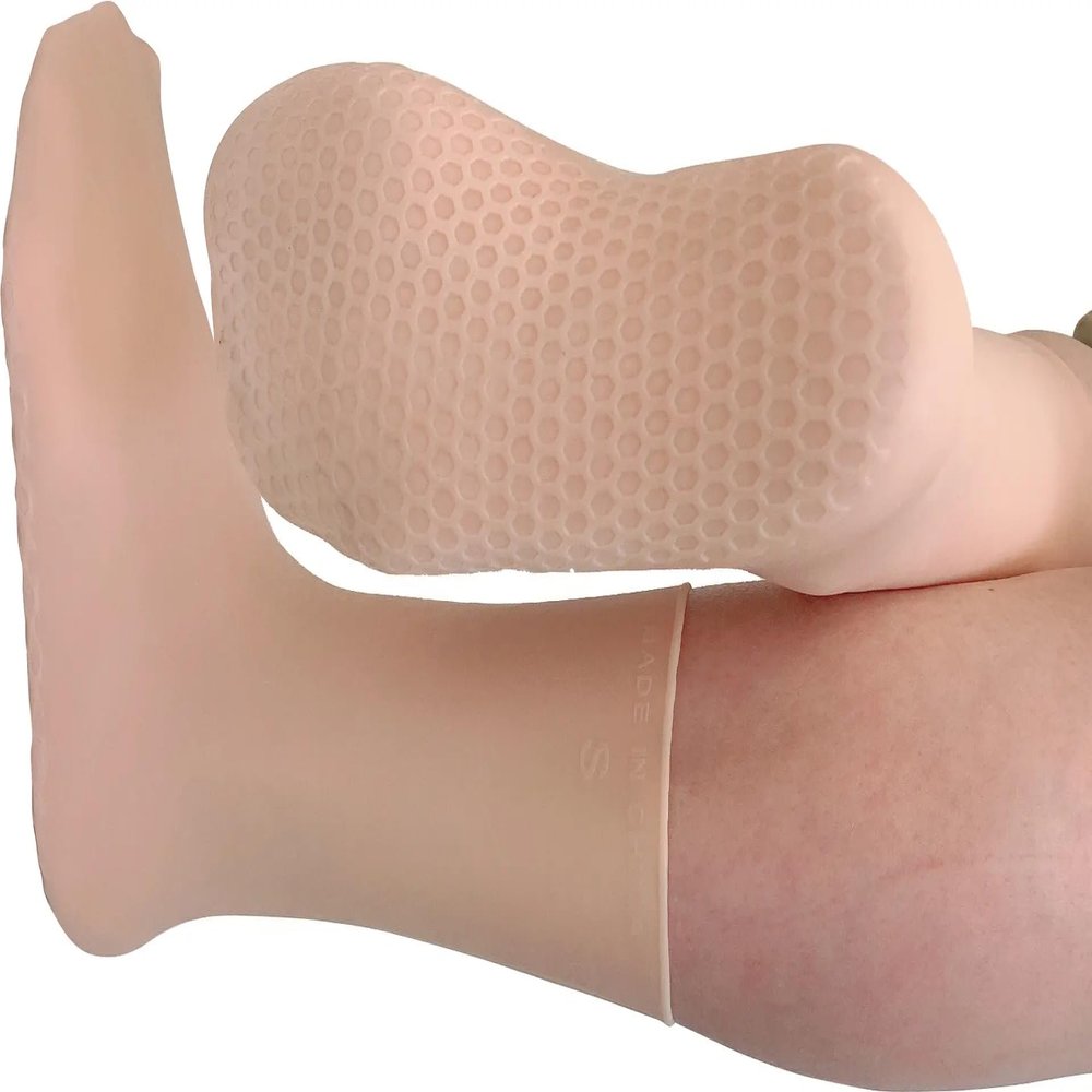 Extra High AZhause Silicone Moisturizing Socks, Heel Protector, Anti Crack Foot Spa Socks, Pedicure Socks (Nude - Once Size)