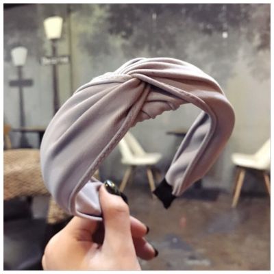Pure Color Fabric Headband Fashion Hair Accessories Women's Cross-Knotted Washing Face Hairband Boutique Cute Hair Hoop Headwear(Gray)