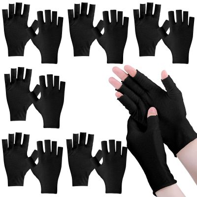 6 Pairs Fingerless Moisturizing Gloves Eczema Cotton Gloves for Adults Half Finger Touchscreen Lotion Overnight Dry Hands for Women Sleeping(Black)