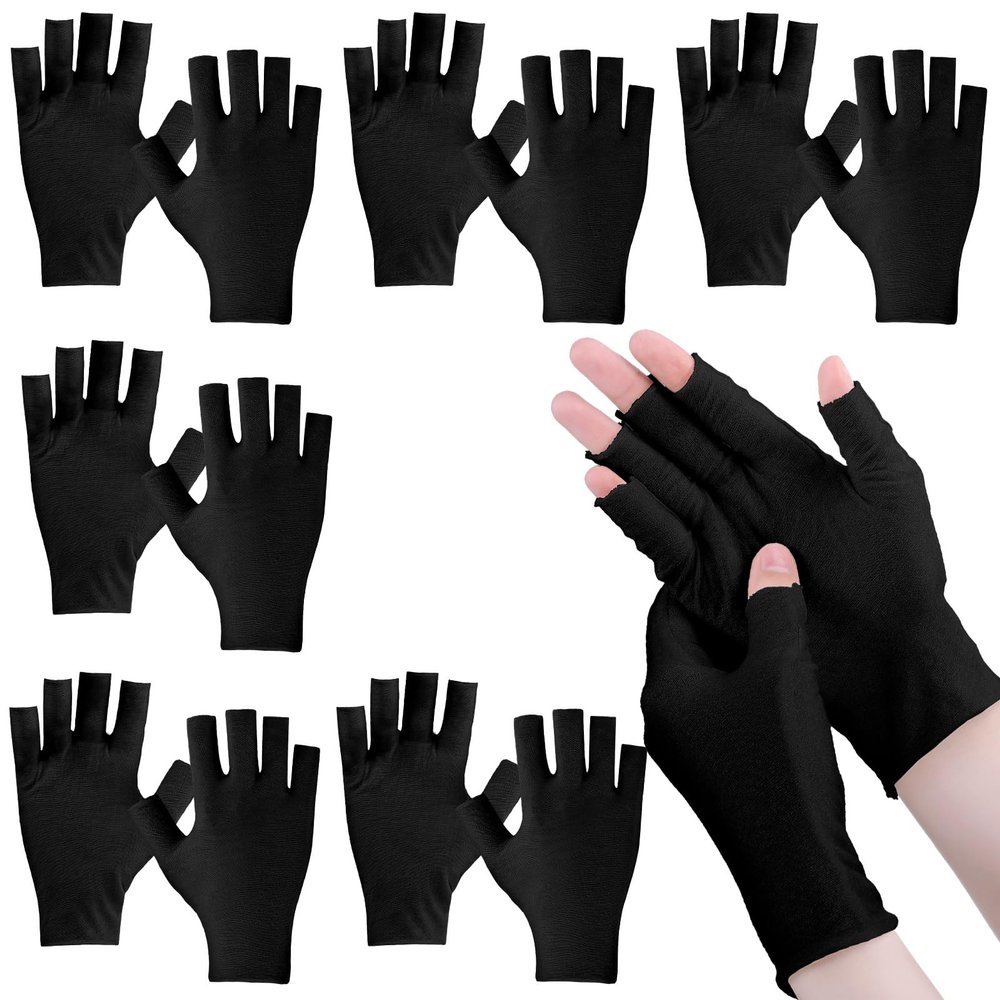 6 Pairs Fingerless Moisturizing Gloves Eczema Cotton Gloves for Adults Half Finger Touchscreen Lotion Overnight Dry Hands for Women Sleeping(Black)