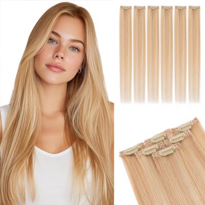 Rich Choices Real Human Hair Clip In Extensions-6 Pcs Single Clip Design-Invisible Clip in Extensions for Thin Hair-Hairpieces for Women/Men-18 Inches #18P613 Ash Blonde Highlighted Bleach Blonde