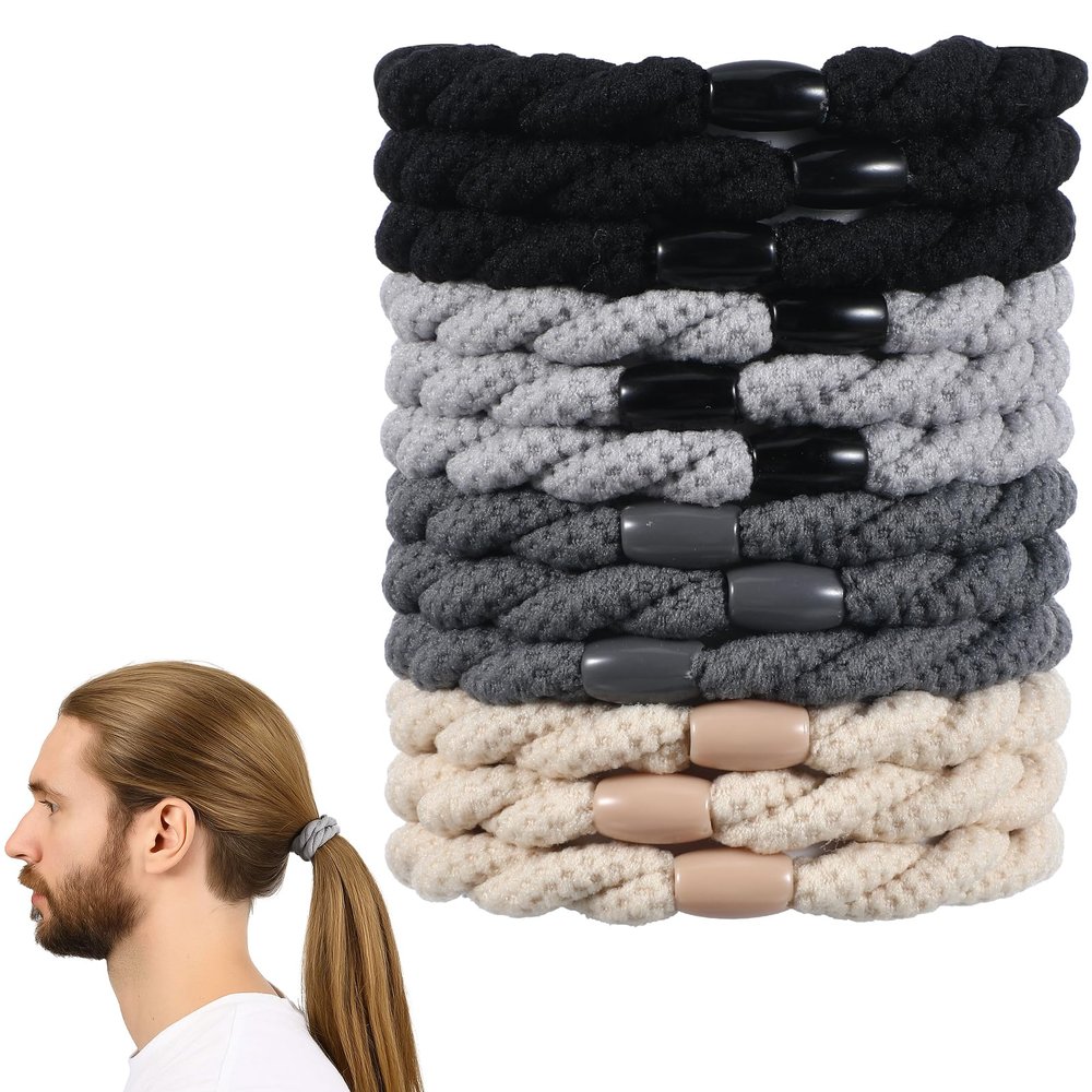 12 Pack Hair Ties for Men, Men's Hair Ties Long Hairs No-Crease & Strong Hold Bracelet Bands for Thick Hairs, Durable & Damage-Free Design, Roman Style