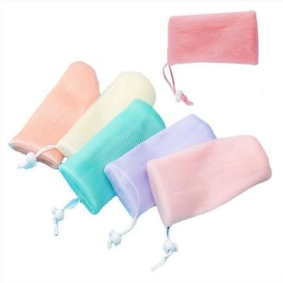 6PCS Multicolor Exfoliating Mesh Soap Pouch Bubble Foam Net Bag for Shower Saver Pouch Drawstring Foaming Net Soap Bag for Body Facial Cleaning Tool, 5 Colors Easy to Store Used Repeatedly,Cleansers