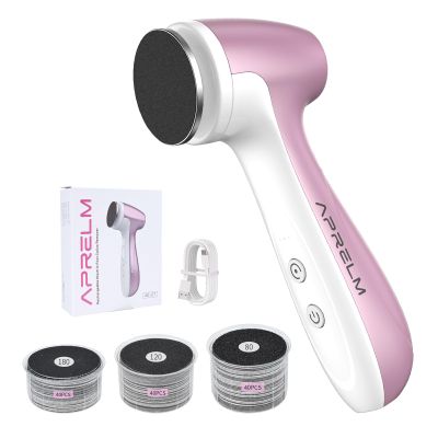 AprElm-E7 Rechargeable Electric Foot Callus Remover with 3-Sizes 120Pcs Sandpaper Discs, Professional 1000RPM 3-Speed Control Electric Foot File (Pink)