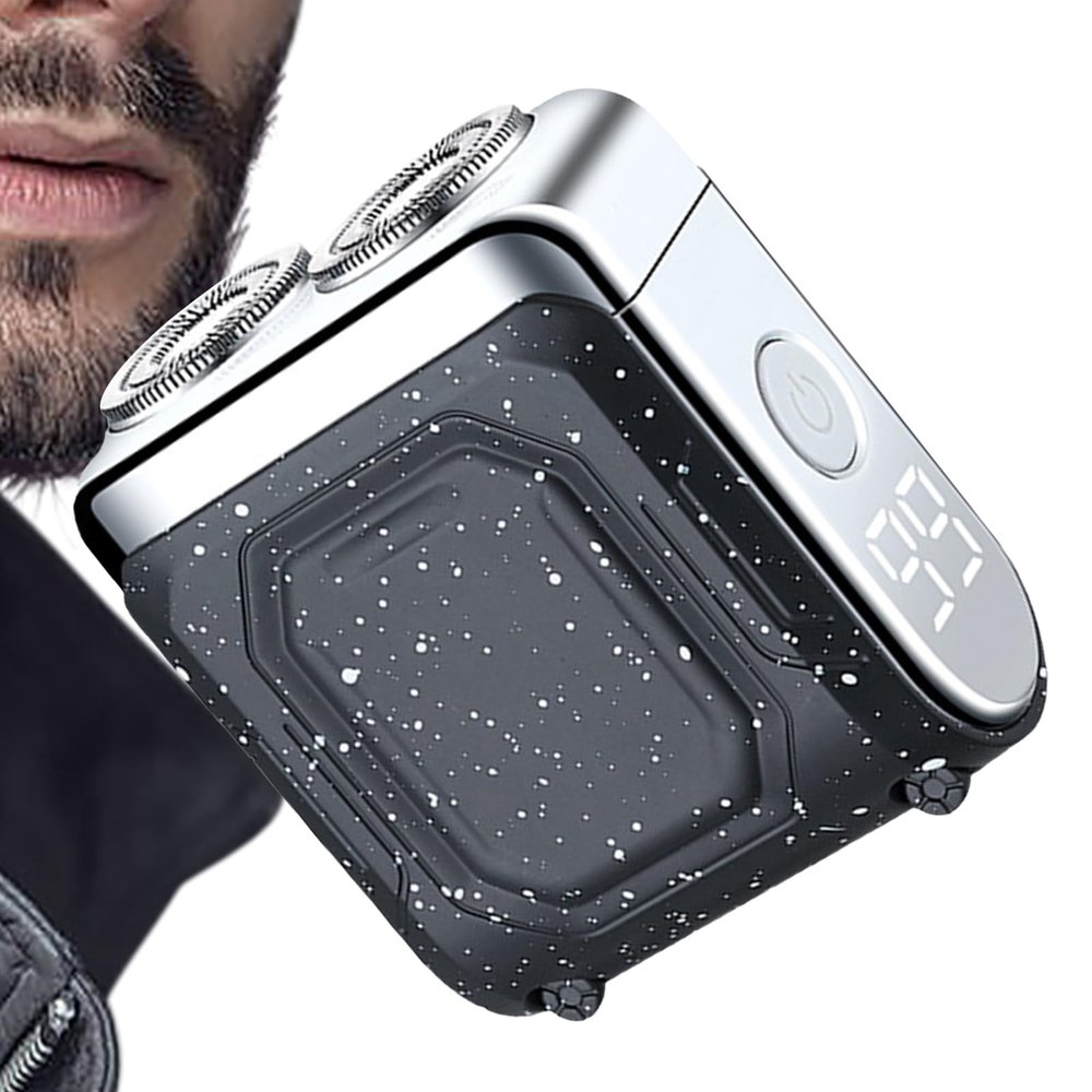 Electric Shaver Men, Compact Rechargeable Trimmer, 2.13x2.44in Double-Ring Beard Device, Digital Display Feature, Portable Travel Design for Apartment, Dormitory, Hotel, Business