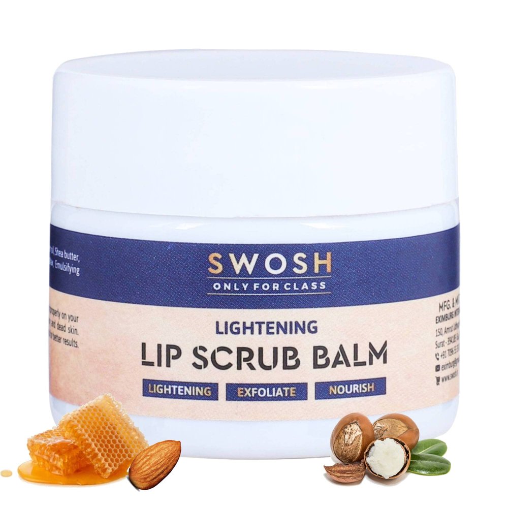 SWOSH Lip Scrub Balm 20g | Exfoliates Dry, Chapped Lips | Moisturizing Lip Care with Natural Oils | Lip Brightening & Softening Balm | Gentle Lip Exfoliator for Women and Men | Lip Treatment