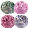 4 PCS Shower Caps for Women, Printing Bath Caps, Double Layers Shower Cap Reusable Waterproof, Bathing Shower Caps, Environmental Protection Hair Bath Hat - Flower B view 1