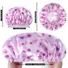 4 PCS Shower Caps for Women, Printing Bath Caps, Double Layers Shower Cap Reusable Waterproof, Bathing Shower Caps, Environmental Protection Hair Bath Hat - Flower B view 3