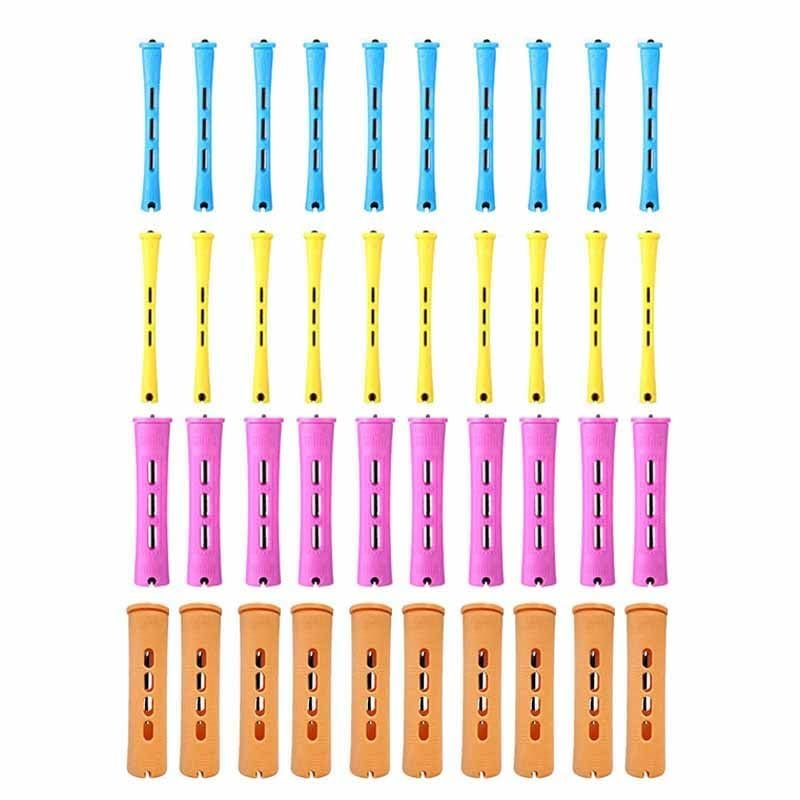 40Pcs Hair Perm Rods Set - 4 Sizes Plastic Cold Wave Rods, Heatless Perming Curlers Rollers with Pintail Comb for Long, Short, Straight, Curly & Natural Hair - DIY Hair Styling Tools