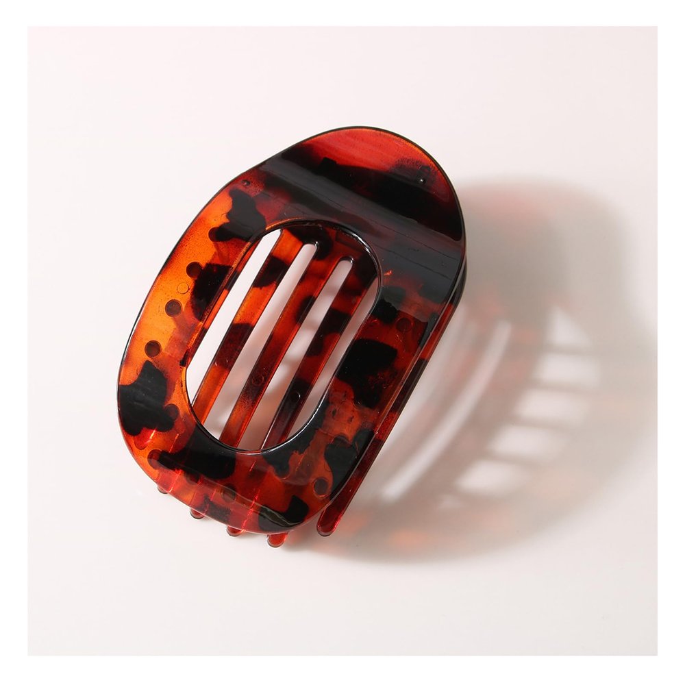 12 Pcs Flat Claw Clips for Women - 3.74 Inch Solid Color Hair Clips Accessories, Ideal for Thick & Thin Hair - Stylish Ellipse & Pointed-nose Designs (Red Brown)