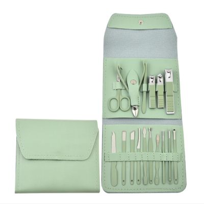 16-Piece Nail Clipper Set Stainless Steel Nail Clippers Tool kit Home Manicure Nail Art Dead Skin Removal Tool(Green)