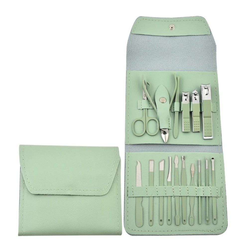16-Piece Nail Clipper Set Stainless Steel Nail Clippers Tool kit Home Manicure Nail Art Dead Skin Removal Tool(Green)