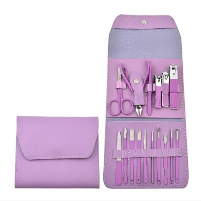 16-Piece Nail Clipper Set Stainless Steel Nail Clippers Tool kit Home Manicure Nail Art Dead Skin Removal Tool(Purple)