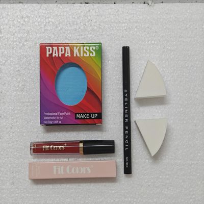 5 Pcs Halloween Sally Makeup Kit, Light Blue Water Activated Face Body Paint+Black Eyeliner+Lipstick+2Pcs SpongeSally Cosplay Accessories, Costume Makeup for Women