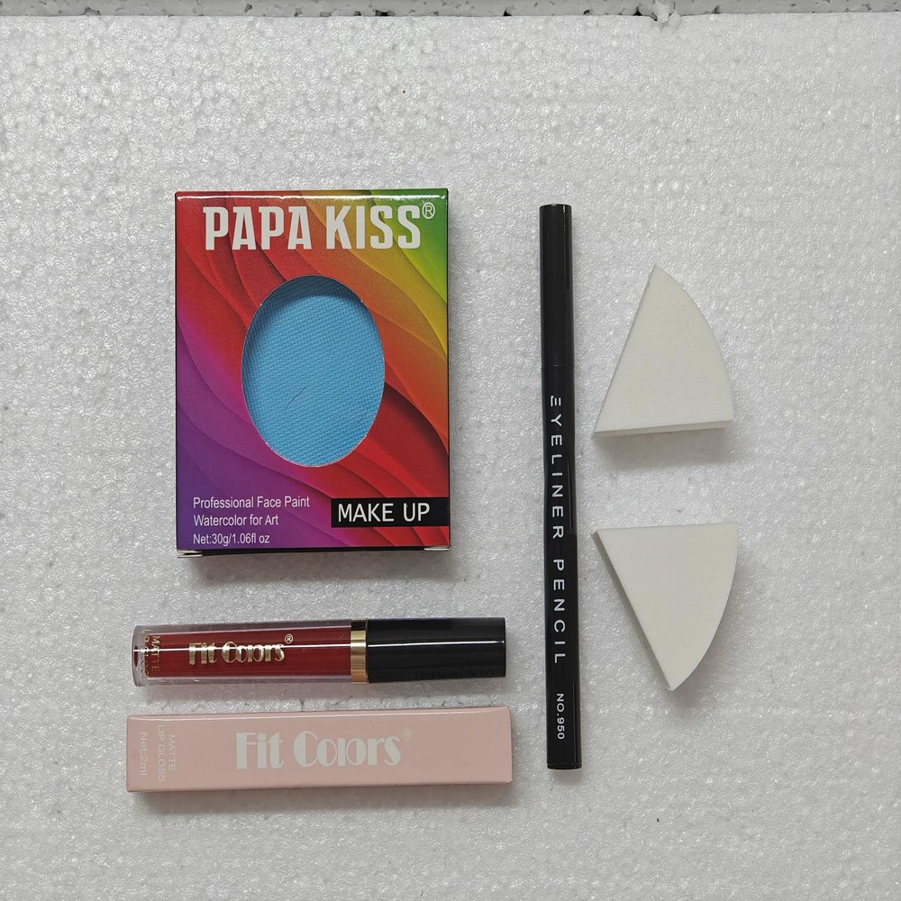 5 Pcs Halloween Sally Makeup Kit, Light Blue Water Activated Face Body Paint+Black Eyeliner+Lipstick+2Pcs SpongeSally Cosplay Accessories, Costume Makeup for Women