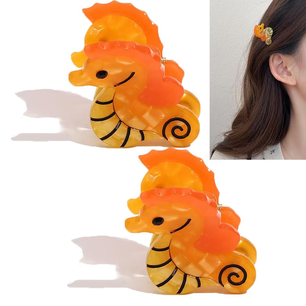 3PCS Mini Sea Horse Claw Clips,Sea Horse Bangs Hair Clips,Animal Shape Hair Claw Clips,Acetate Hair Clips for Girls,Small Sides Claw Barrettes for Women (Sea Horse)