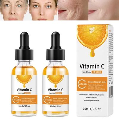 2PCS Vitamin C Facial Serum Essence, Antiaging Serum & Eye Serum with Vitamin C 30ml, Face serum,Esencia del suero facial de vitamina C