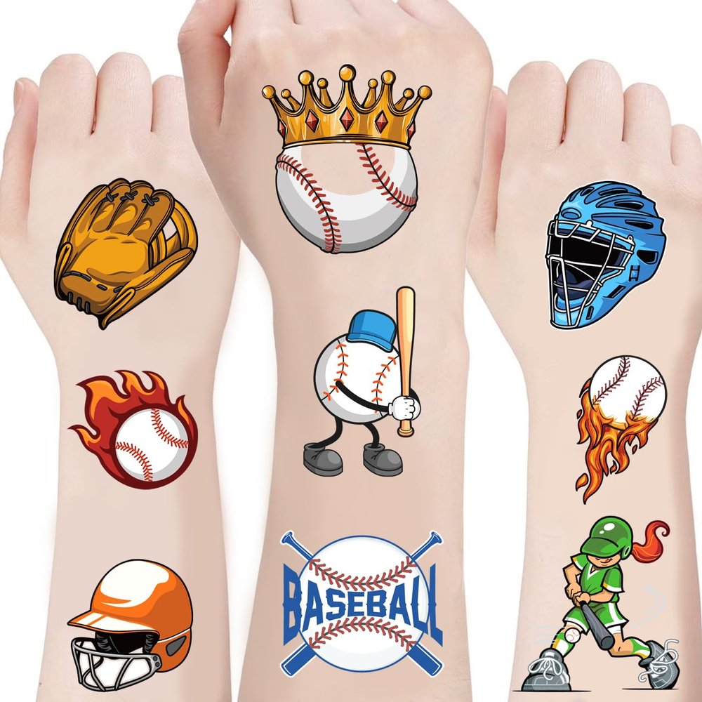100 Sheets Baseball & Softball Temporary Tattoos, Sport Themed Fake Tattoos for Kids Adults, Waterproof Temporary Tattoo Stickers for Party Sports Events Fans Gifts