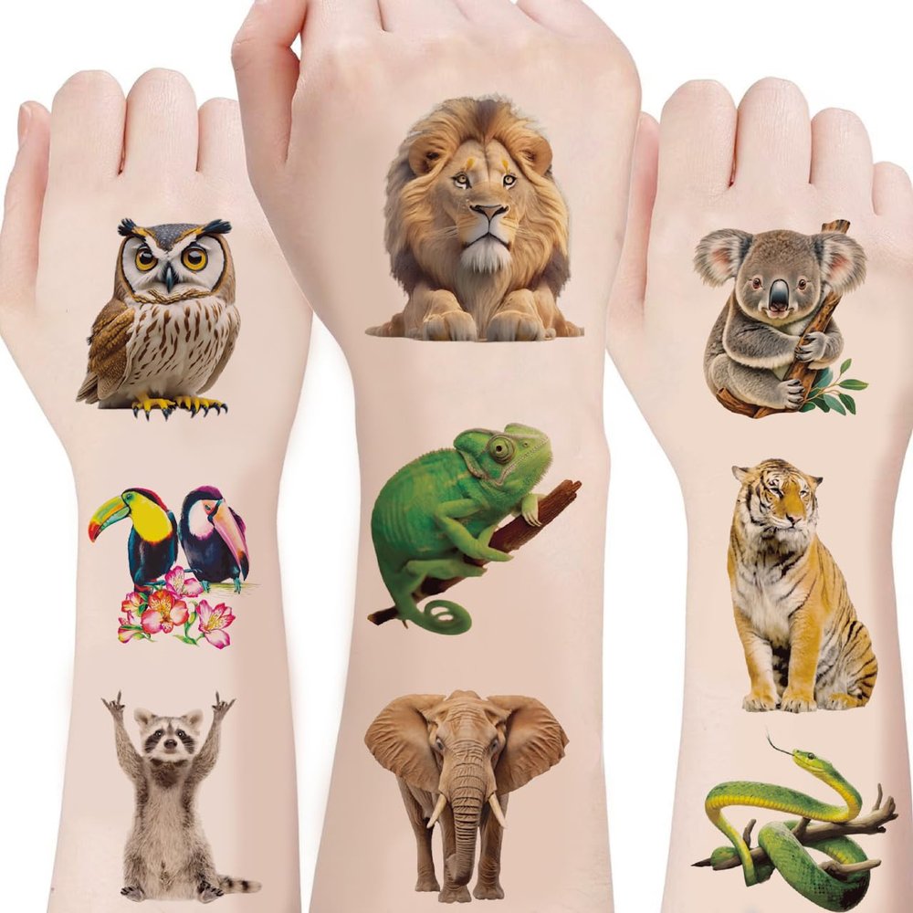 100Sheets Wildlife Jungle Animal Temporary Tattoos Birthday Themed Party Supplies Decoration Favors Cartoon Wildlife Jungle Animal Sticker for Kids Boys Home Activity Class Prizes Carnival
