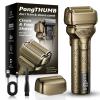 PongTHUMB Electric Razor for Men Face: Rechargeable Foil Shaver with Push-Up Trimmer - Cordless Wet/Dry/Anti-Slip Waterproof Shavers with LED Display - Metal Handheld Design Gold view 1