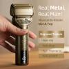 PongTHUMB Electric Razor for Men Face: Rechargeable Foil Shaver with Push-Up Trimmer - Cordless Wet/Dry/Anti-Slip Waterproof Shavers with LED Display - Metal Handheld Design Gold view 2