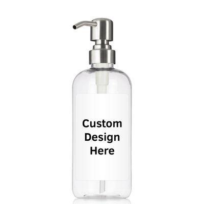 Artanis Home Clear Custom Refillable Shampoo, Body Wash, Conditioner Bottle, Personalized Hand Soap Dispenser for Vacation Properties, PET Plastic Bottle with Pump, Waterproof Label, 16 oz Single