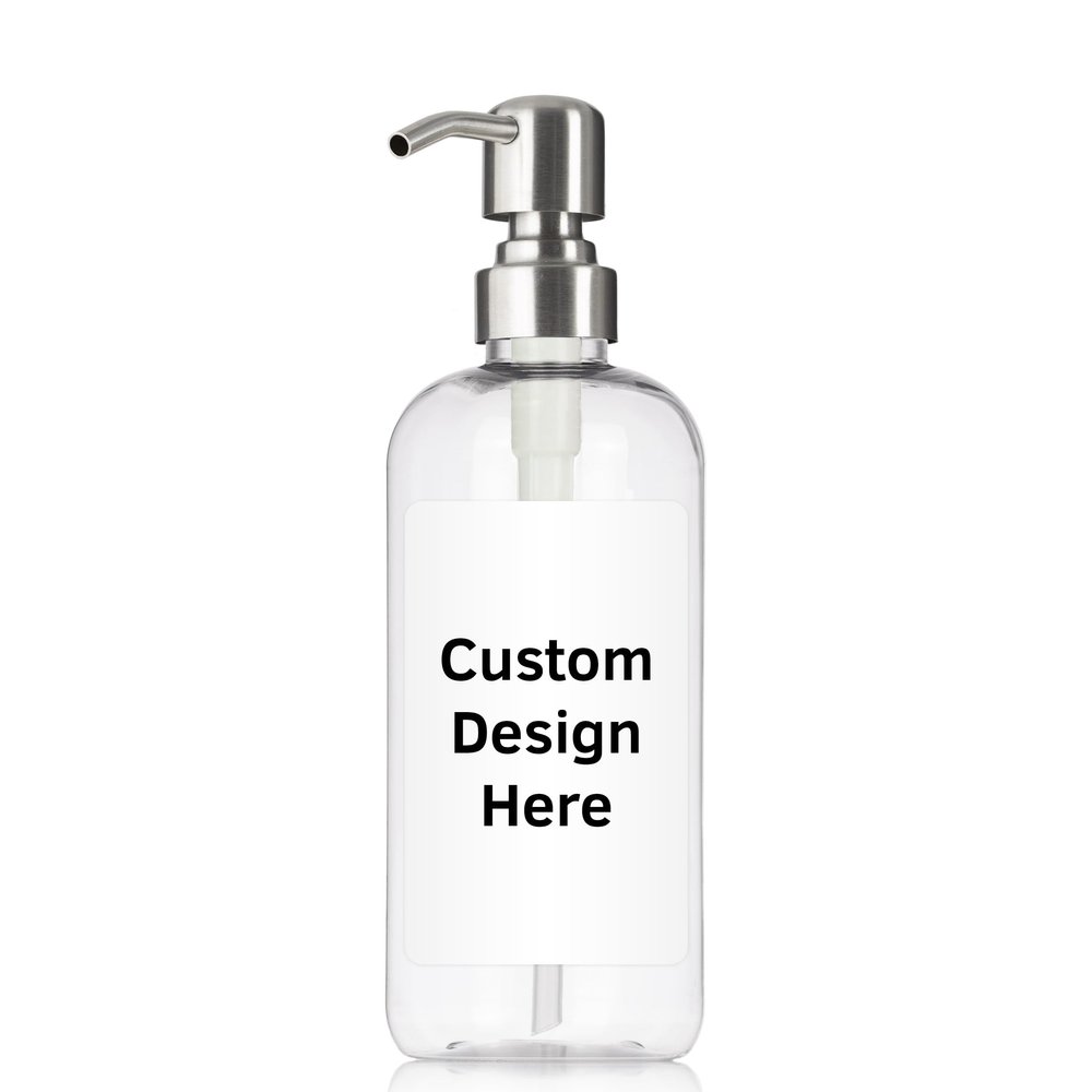 Artanis Home Clear Custom Refillable Shampoo, Body Wash, Conditioner Bottle, Personalized Hand Soap Dispenser for Vacation Properties, PET Plastic Bottle with Pump, Waterproof Label, 16 oz Single