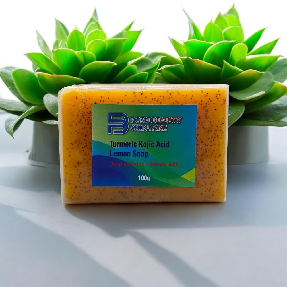 Turmeric Kojic Acid Lemon Soap, Deep Cleaning, Brightening, 100g from Posh Beauty Skincare
