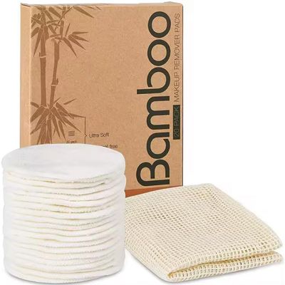 20 Packs Organic Reusable Makeup Remover Pads, Washable Bamboo Cotton Rounds for All Skin Types with Cotton Laundry Bag