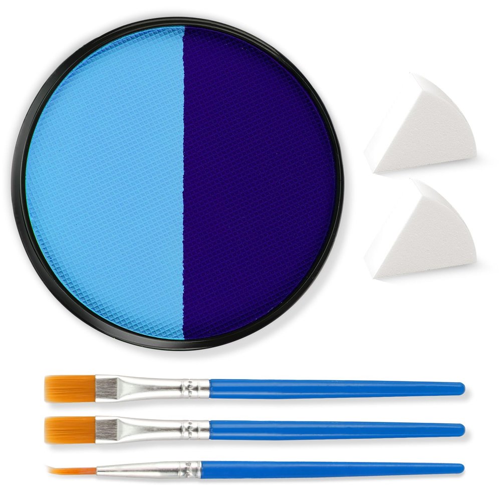 Blue Face & Body Paint Dark/ Light Blue3 Brushes 2pc Sponge1.06 OZ Water Activated for Halloween Corpse Bride Avatar Smurf Mystique Cosplay Sally Clown Joker Makeup Cosplay & Parties
