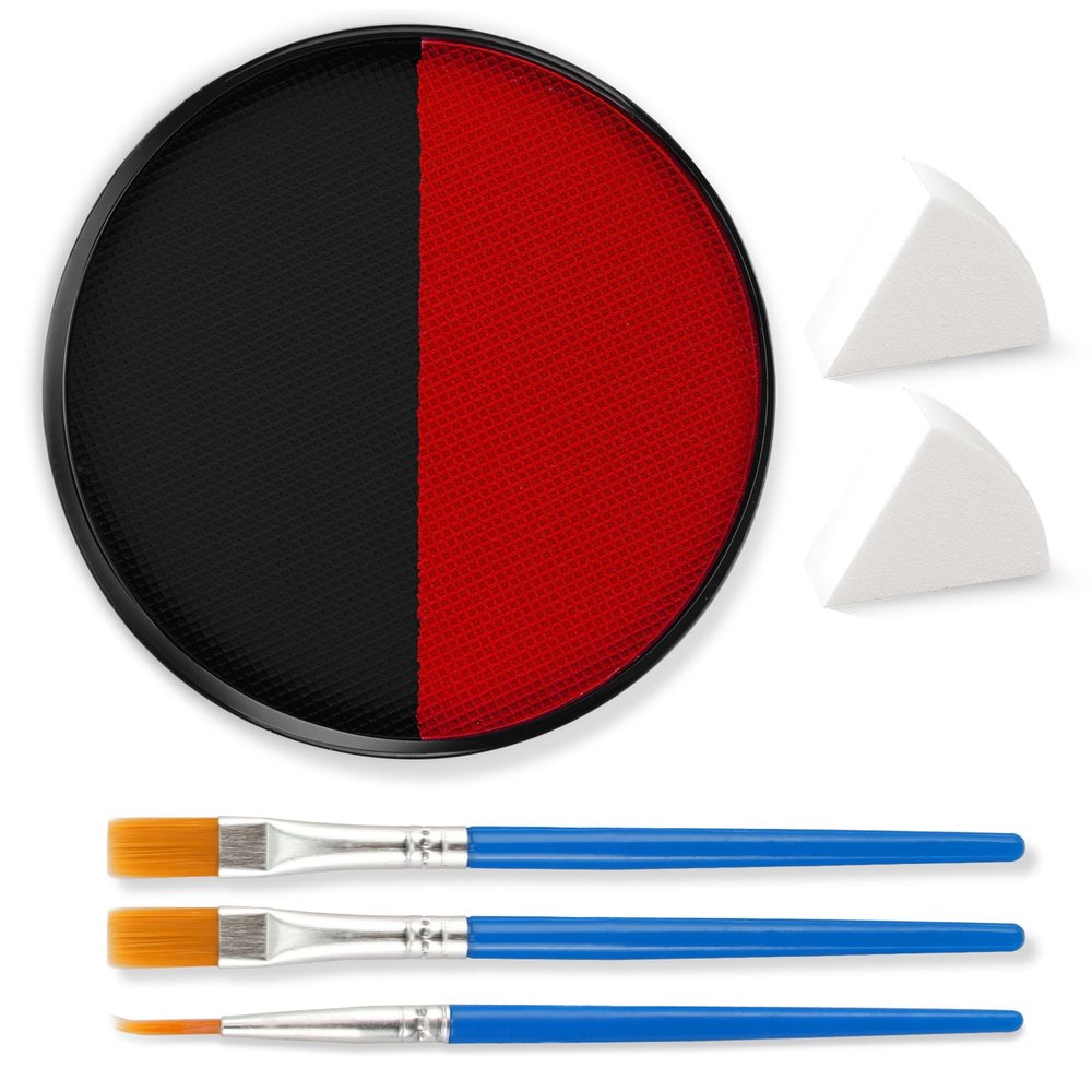 Black/ Red Face & Body Paint Black/ Red3 Brushes2pc Sponge 1.06 OZ Water Activated for Halloween Demon Clown Joker Skeleton Zombie Costume Theater Stage Makeup Cosplay & Parties
