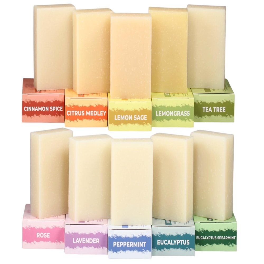 Adams Handmade Soap Variety Pack  10 Bar Set: Tea Tree, Peppermint, Rose, Lavender, Citrus, Herbal & Floral Scents | Vegan, Cold Process, 84% Organic, Fair Trade, USA Made
