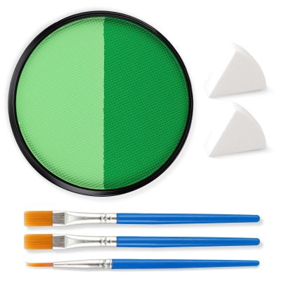 Green Face & Body Paint Dark/ Light Green3 Brushes 2pc Sponge1.06 OZ Water Activated for Halloween Monster Witch Orcs Hulk Hunting Camouflage Costumes Alien Frankenstein Cosplay & Parties