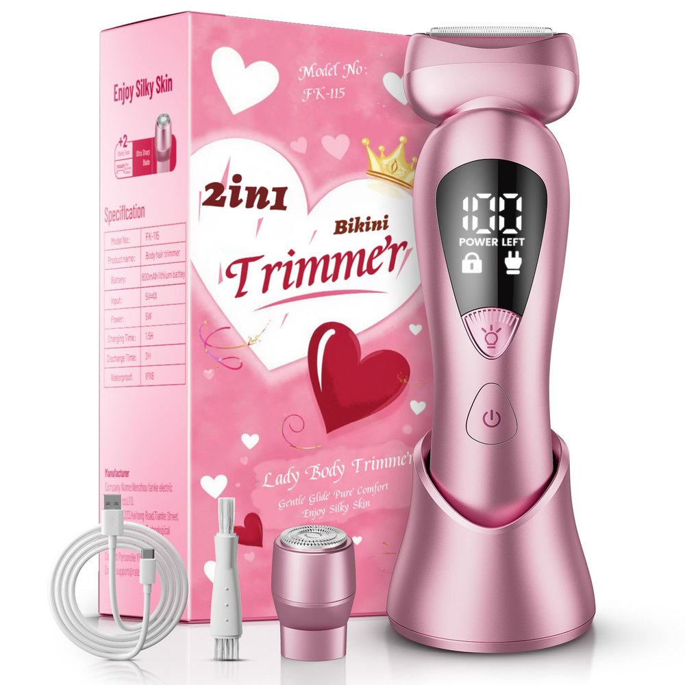 rategist Cordless Electric Razors for Women: Rechargeable Painless Bikini Trimmer for Body Hair - IPX7 Waterproof Shaver with LED Display for Face/Underarm/Leg Light Pink