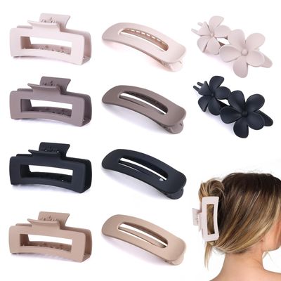 10 Pcs Flat Hair Claw Clips for Women, 3 Styles Non-Slip French Matte Claw Clips for Long Thin Thick Curly Hair, Large Strong Hold Claw Clips for Thick Hair